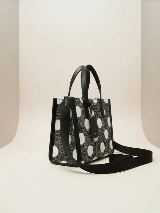 Kate Spade Polka Dot Tweed Satchel Crossbody NWT Black White 2 Way Bag - Picture 8 of 17